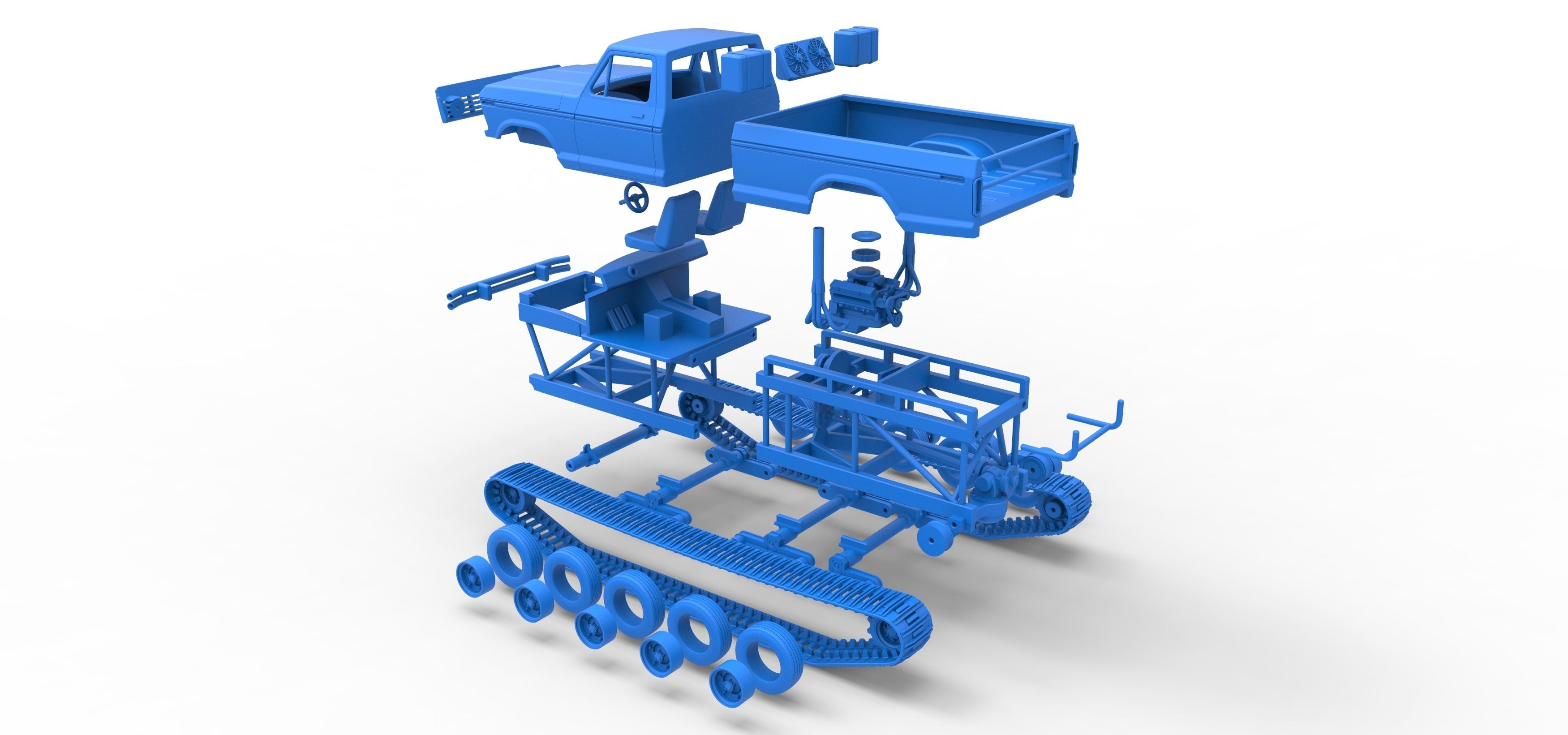 Redneck Rave Mud truck on tracks Scale 1 to 25 3D print model_41