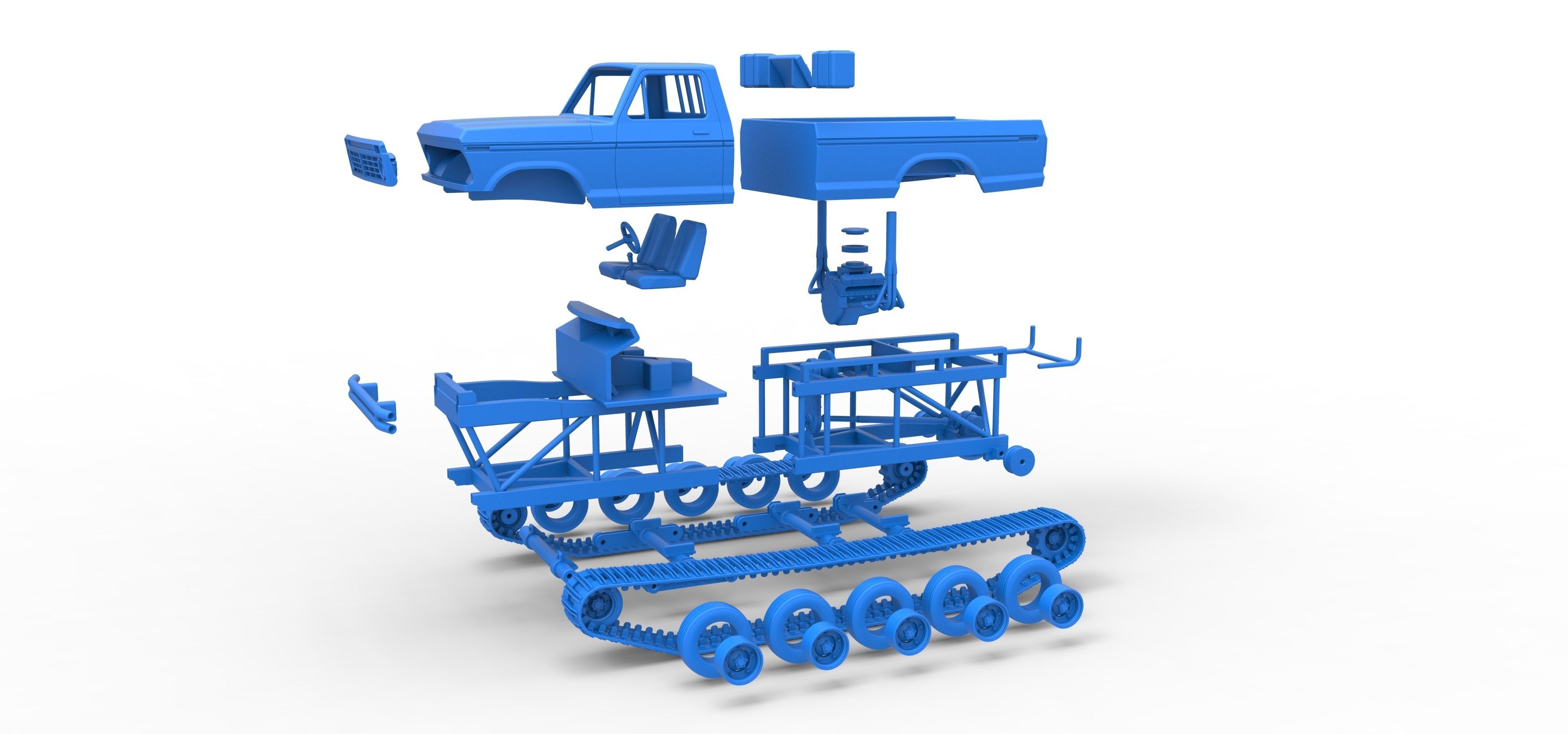 Redneck Rave Mud truck on tracks Scale 1 to 25 3D print model_35