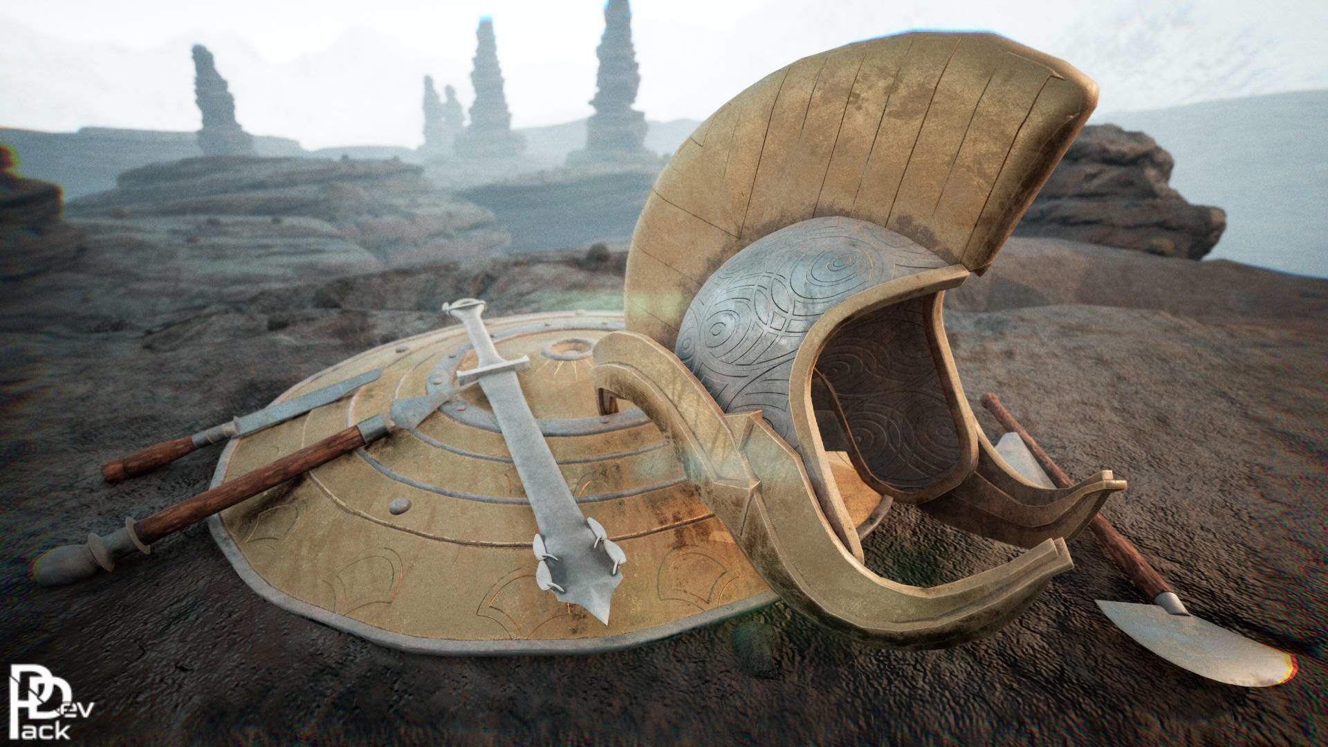 Spartan Weapons V2 23 assets Low-poly 3D model_10