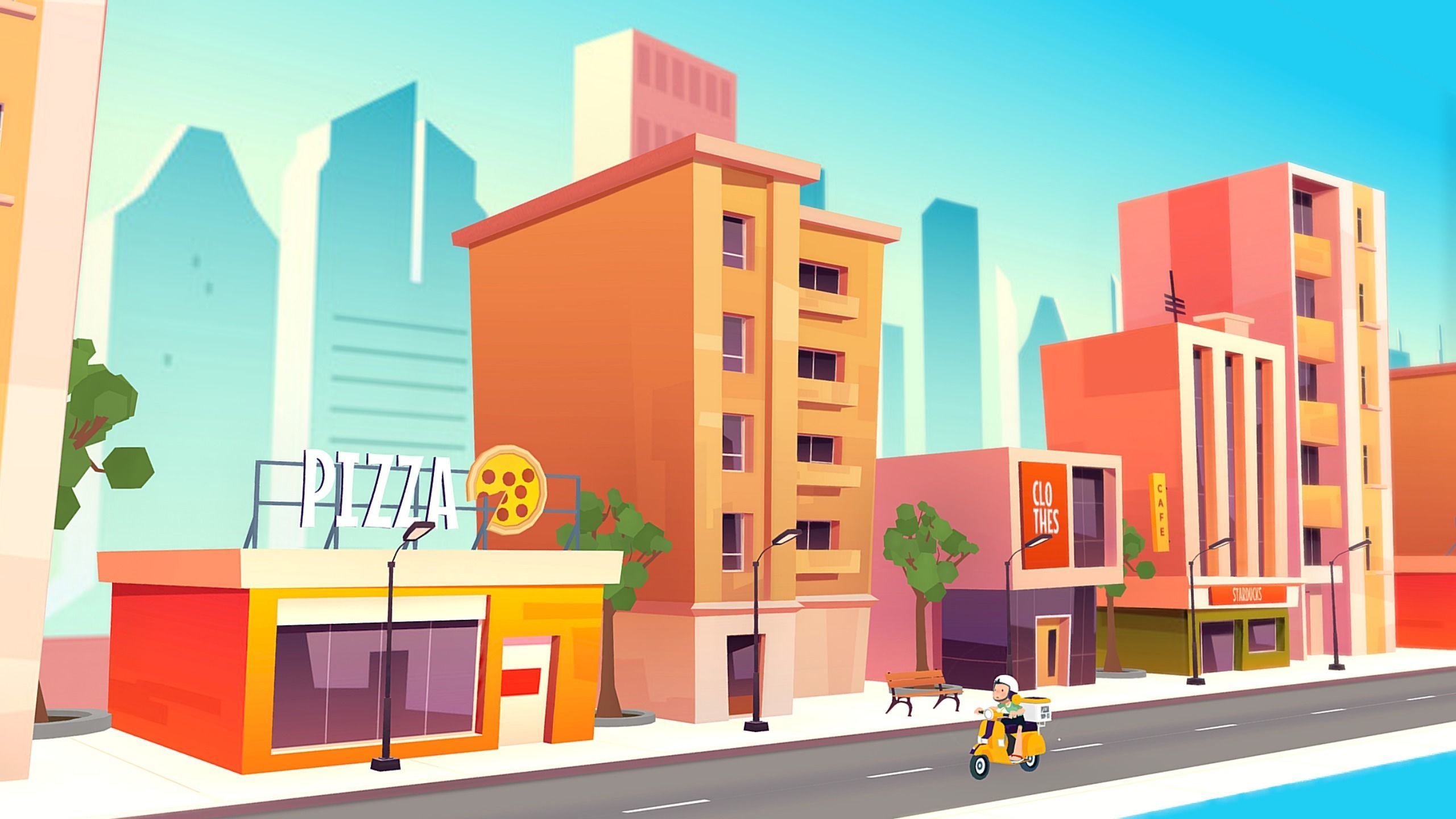 Pizza delivery boy scene city lowpoly pack Low-poly 3D model_3