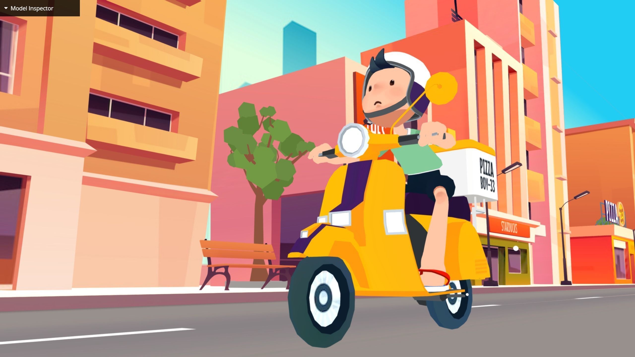 Pizza delivery boy scene city lowpoly pack Low-poly 3D model_2