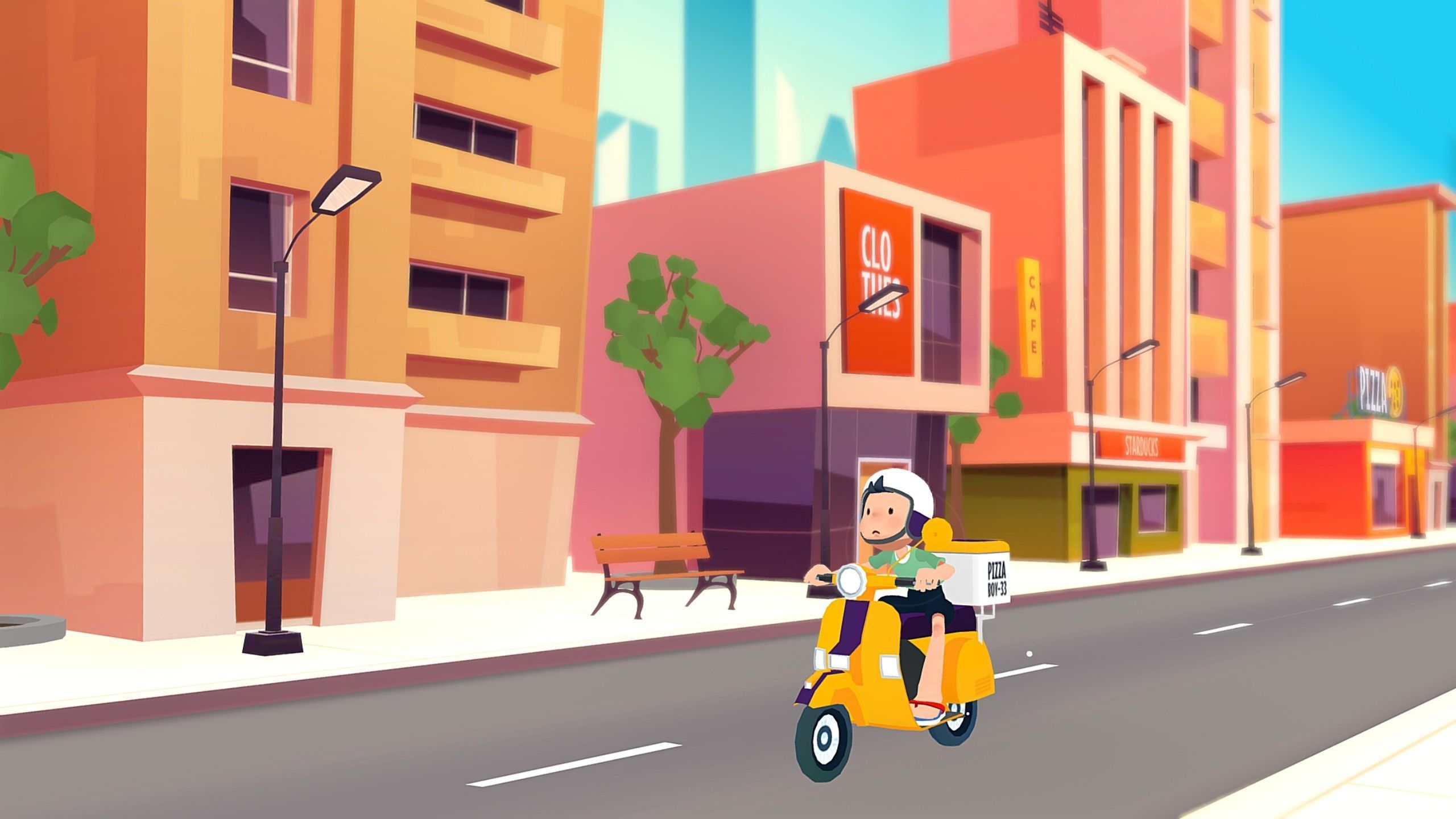 Pizza delivery boy scene city lowpoly pack Low-poly 3D model_1