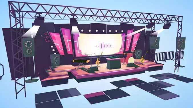 Concert scene festival music instruments lowpoly  Low-poly 3D model