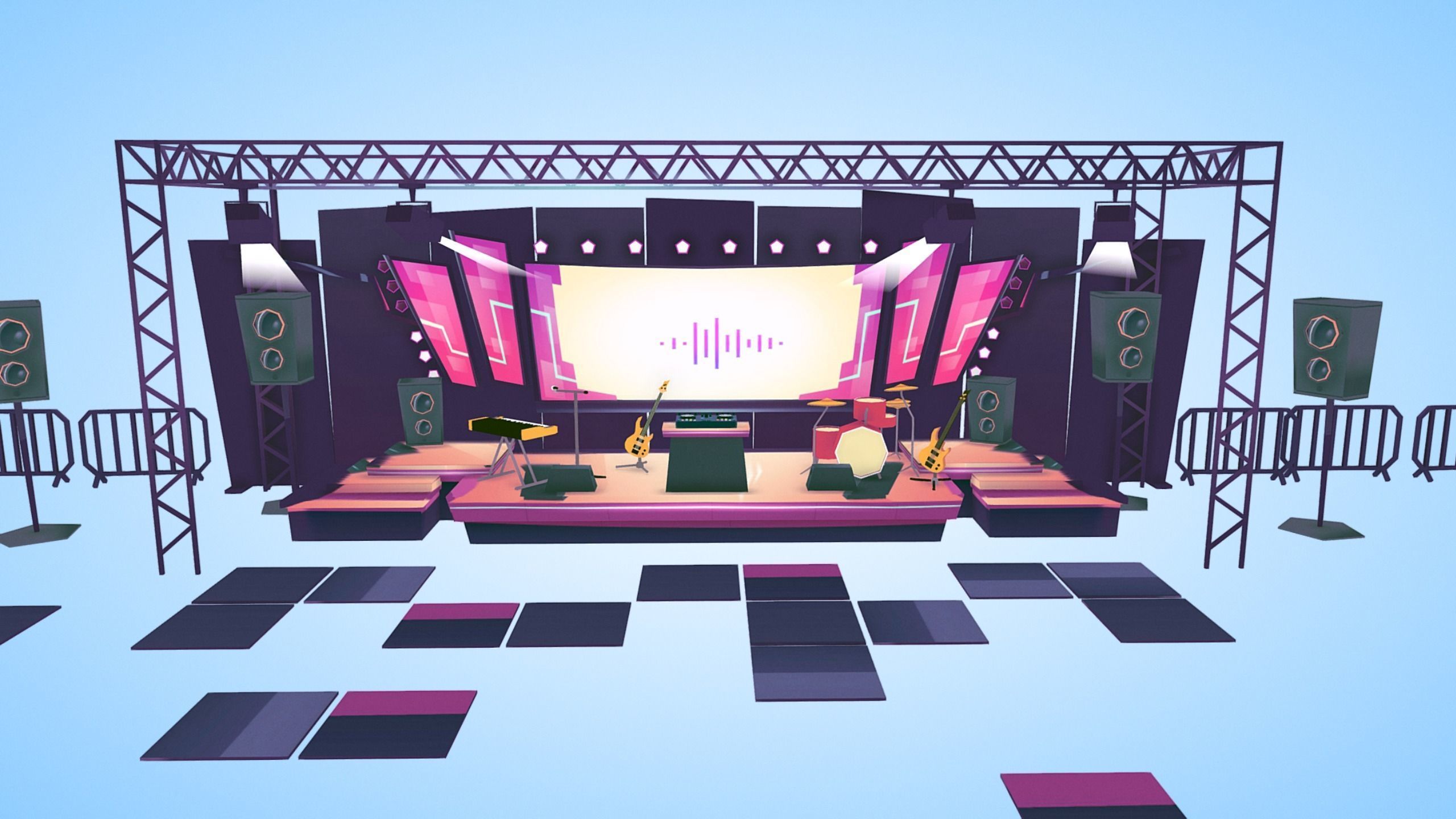 Concert scene festival music instruments lowpoly Low-poly 3D model_1