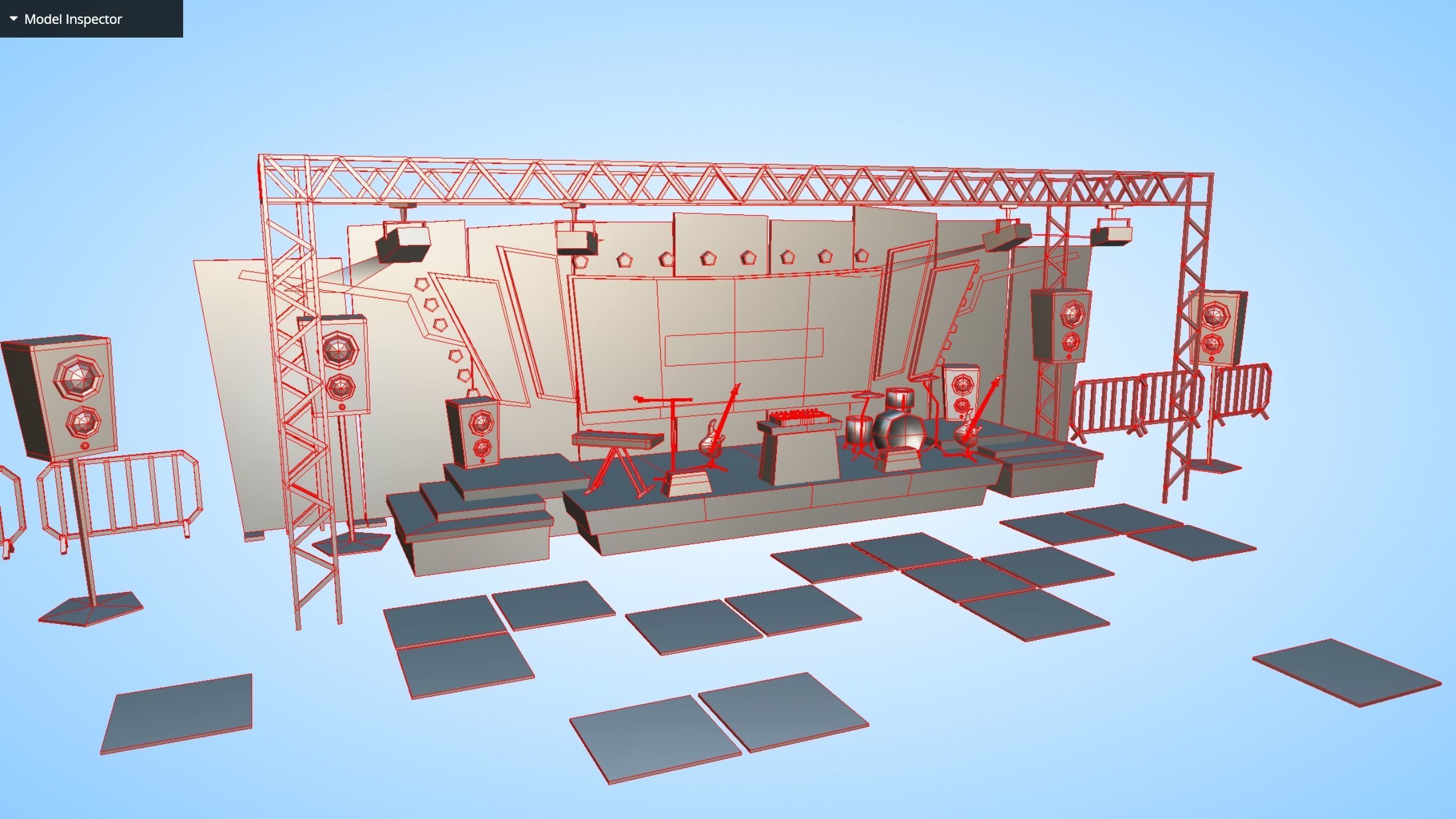 Concert scene festival music instruments lowpoly Low-poly 3D model_4