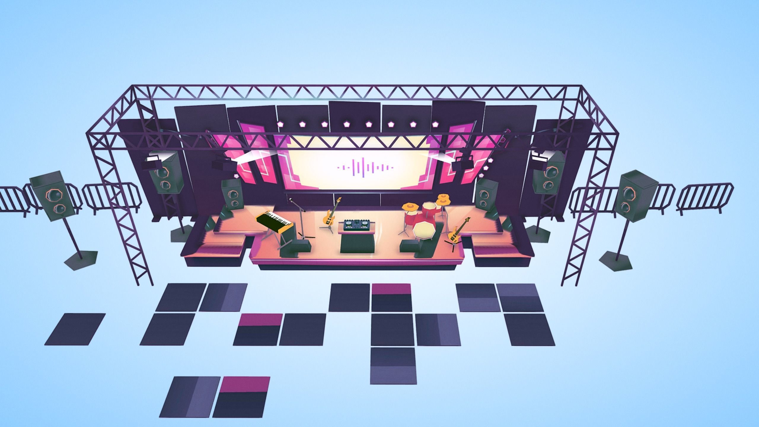 Concert scene festival music instruments lowpoly Low-poly 3D model_2
