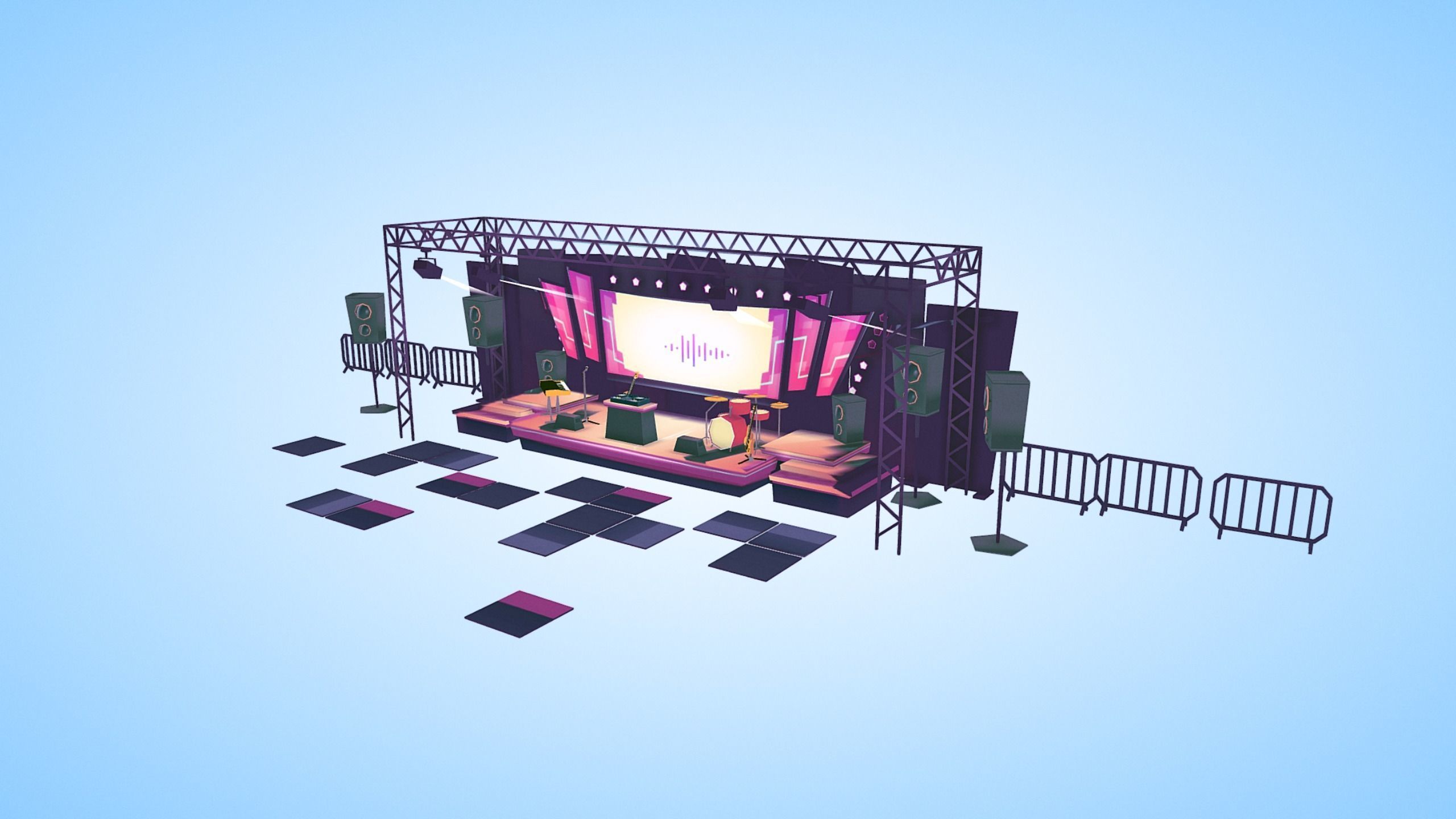 Concert scene festival music instruments lowpoly Low-poly 3D model_3