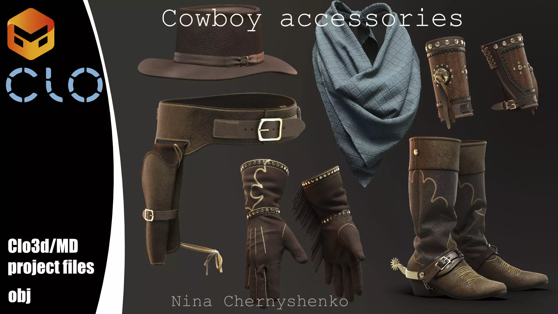 Cowboy accessories - Marvelous Designer project and OBJ 3D model_0