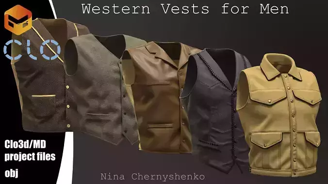 Western Vests for Men - Marvelous Designer project and OBJ