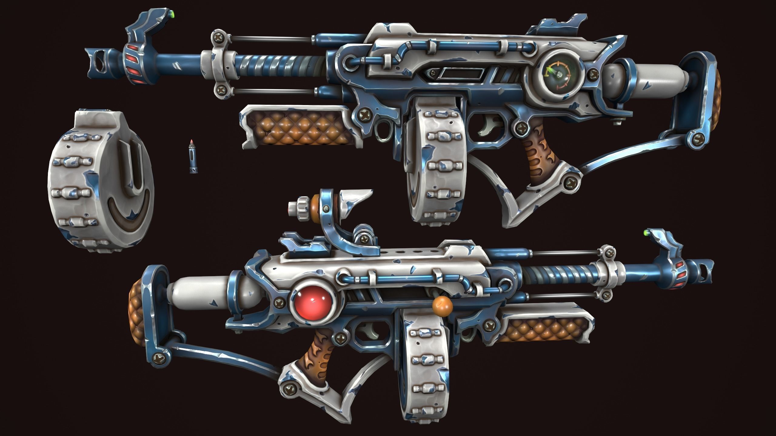 Steampunk assault rifle Low-poly 3D model_16