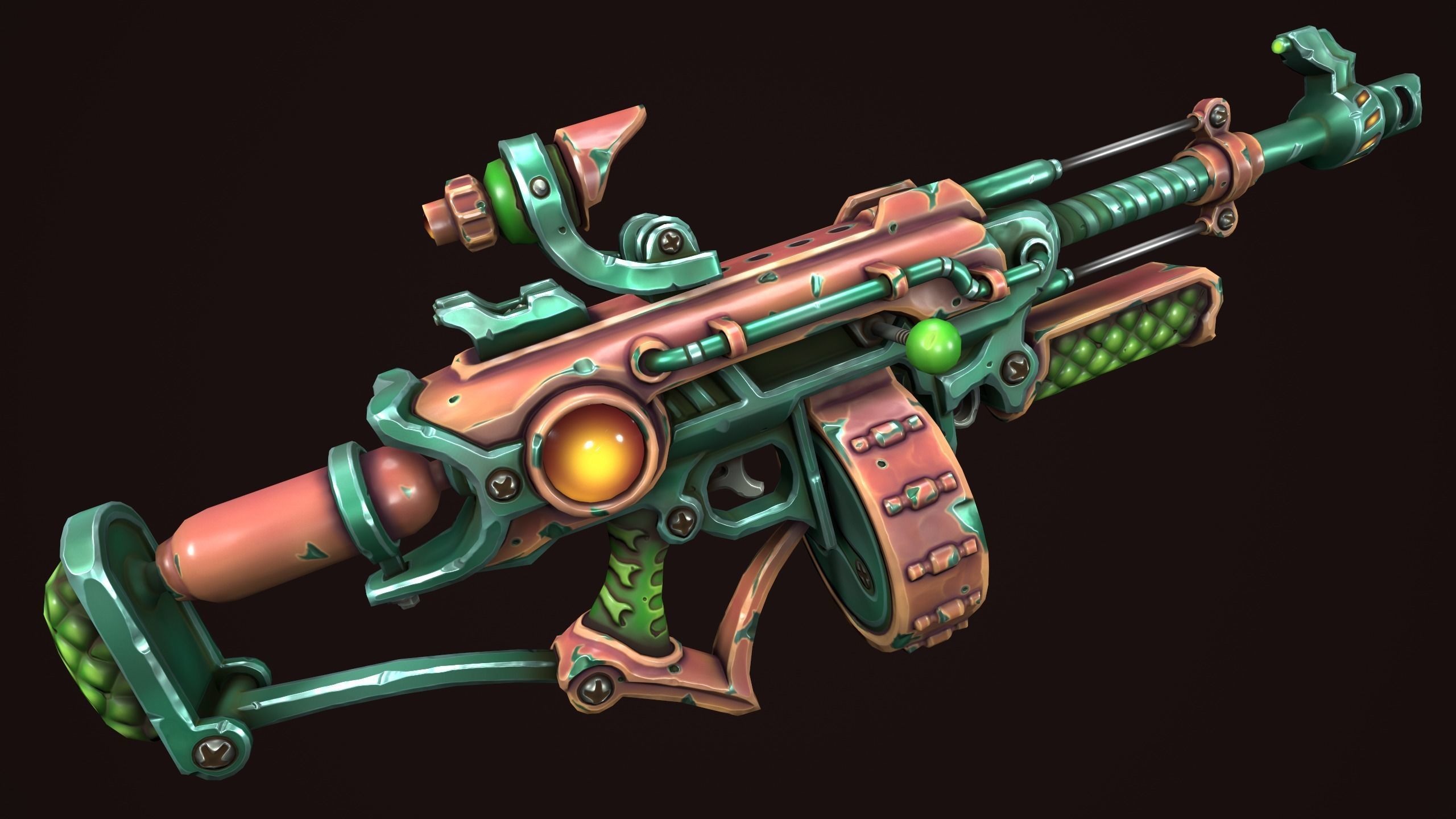 Steampunk assault rifle Low-poly 3D model_5