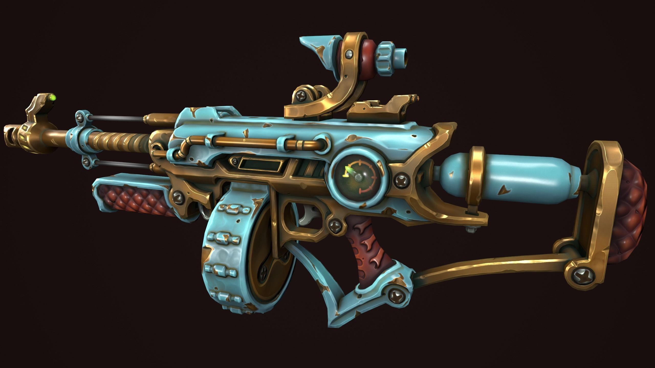 Steampunk assault rifle Low-poly 3D model_11