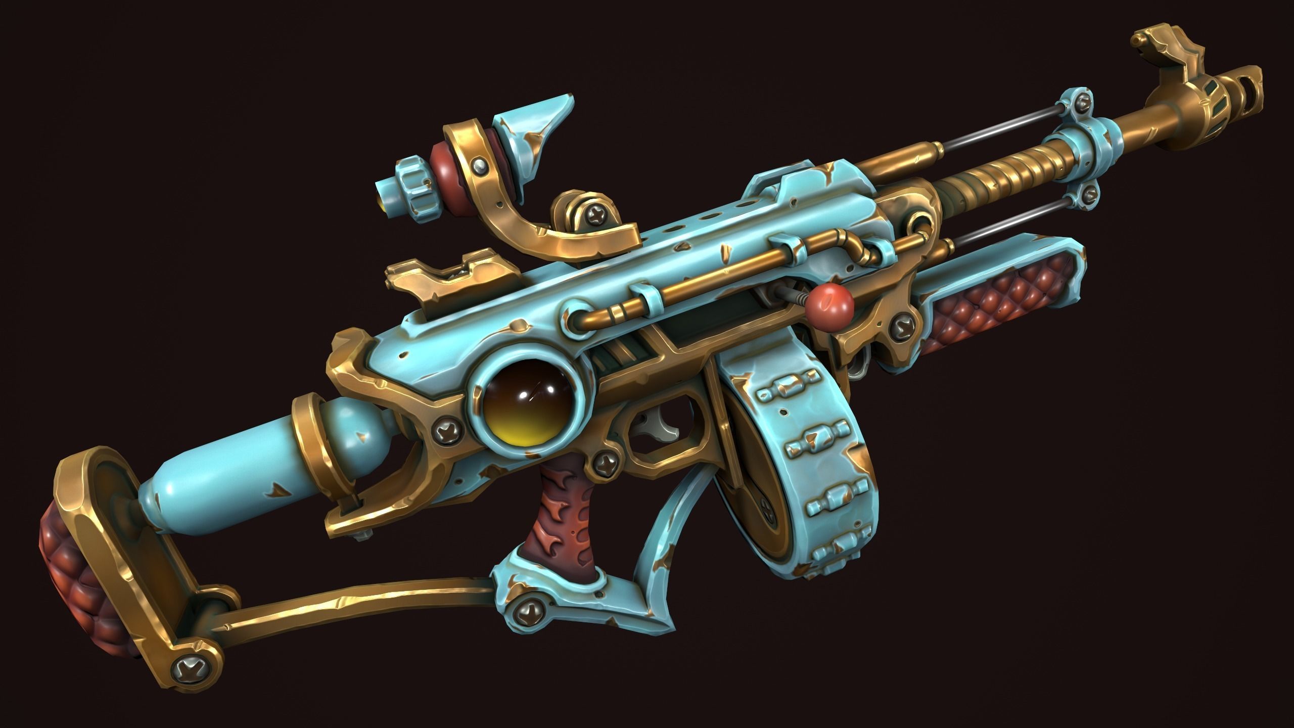 Steampunk assault rifle Low-poly 3D model_2
