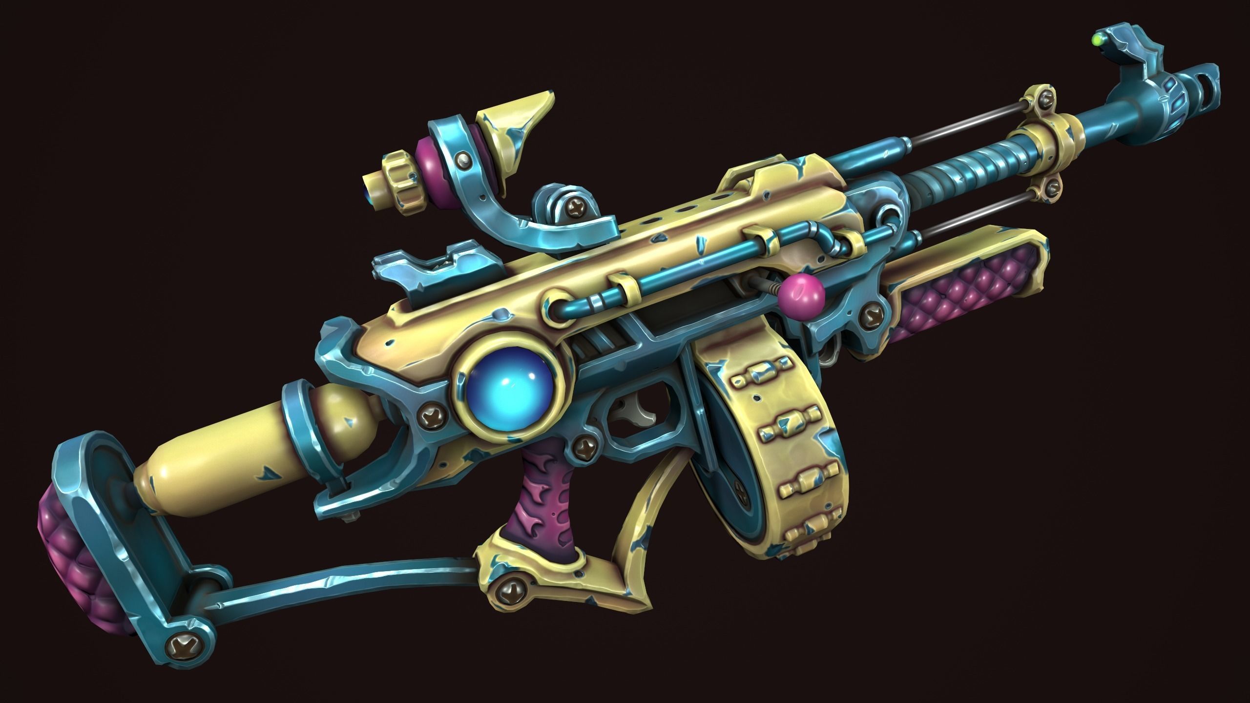 Steampunk assault rifle Low-poly 3D model_3