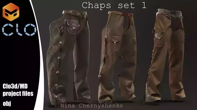 Chaps set 1 - Marvelous Designer project and OBJ