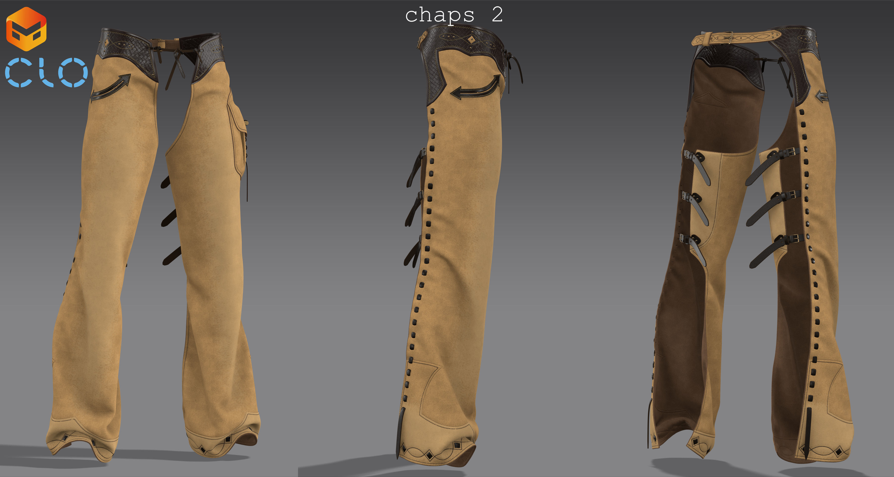 Chaps set 2 - Marvelous Designer project and OBJ 3D model_6