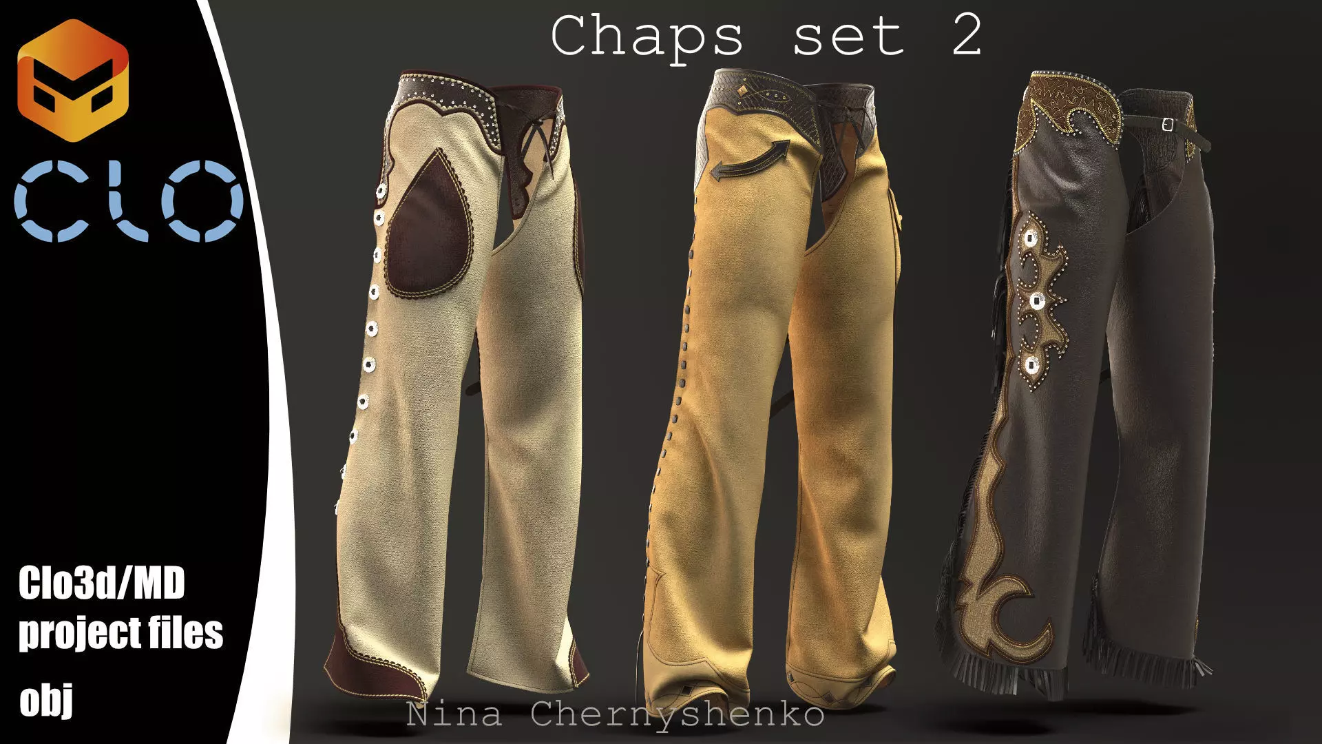 Chaps set 2 - Marvelous Designer project and OBJ 3D model_0