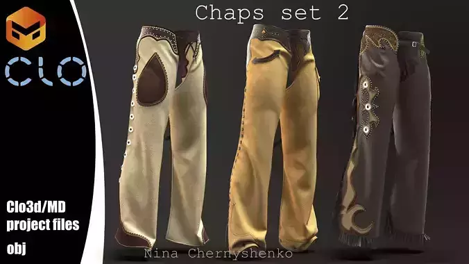 Chaps set 2 - Marvelous Designer project and OBJ