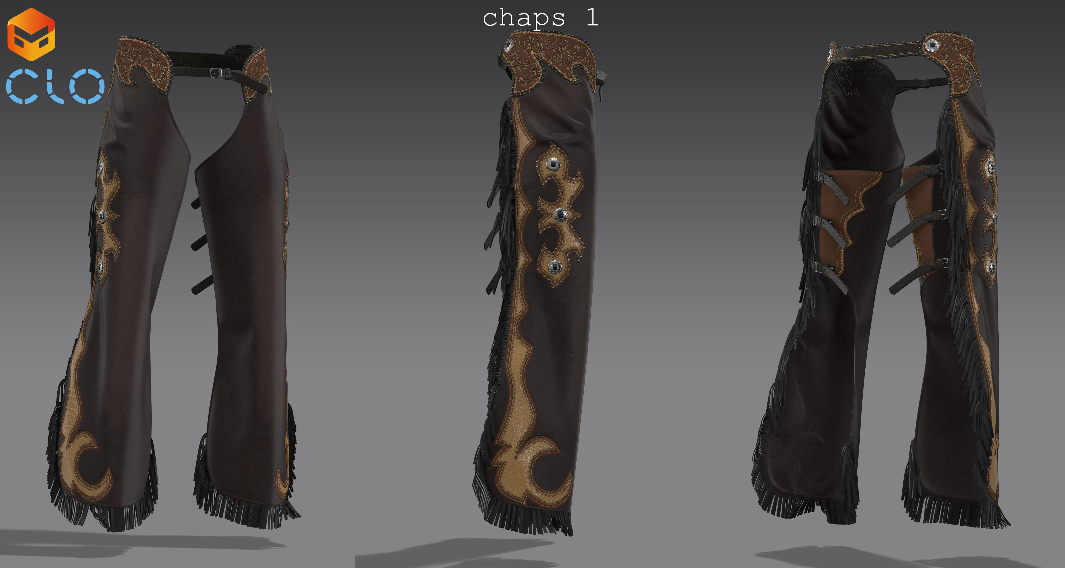 Chaps set 2 - Marvelous Designer project and OBJ 3D model_2