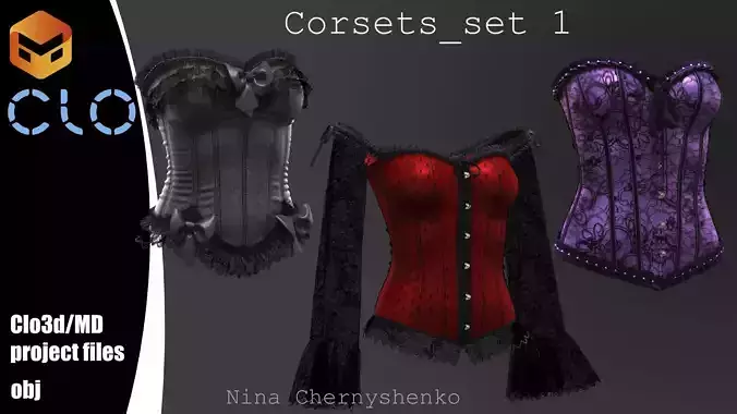 Corsets - set 1 - Marvelous Designer project and OBJ 3D model