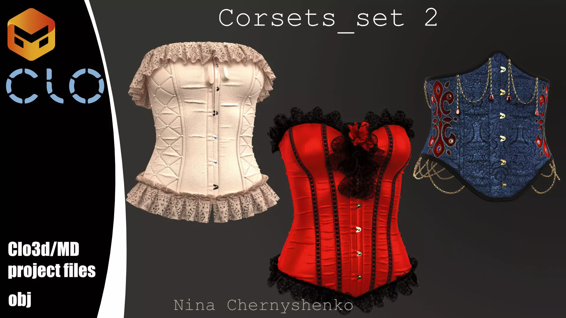Corsets - set 2 - Marvelous Designer project and OBJ 3D model_0