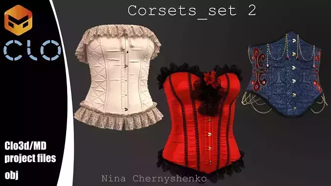 Corsets - set 2 - Marvelous Designer project and OBJ