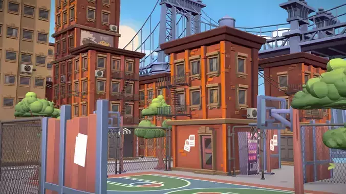 Lowpoly Brooklyn street hood assets 3D model