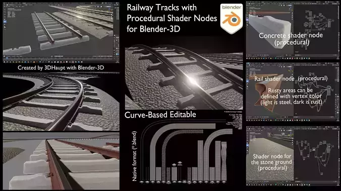Railway Tracks - Procedural Shader Nodes - Curve-Based Editable 3D model Railway Tracks - Procedural Shader Nodes - Curve-Based Editable 3D model
