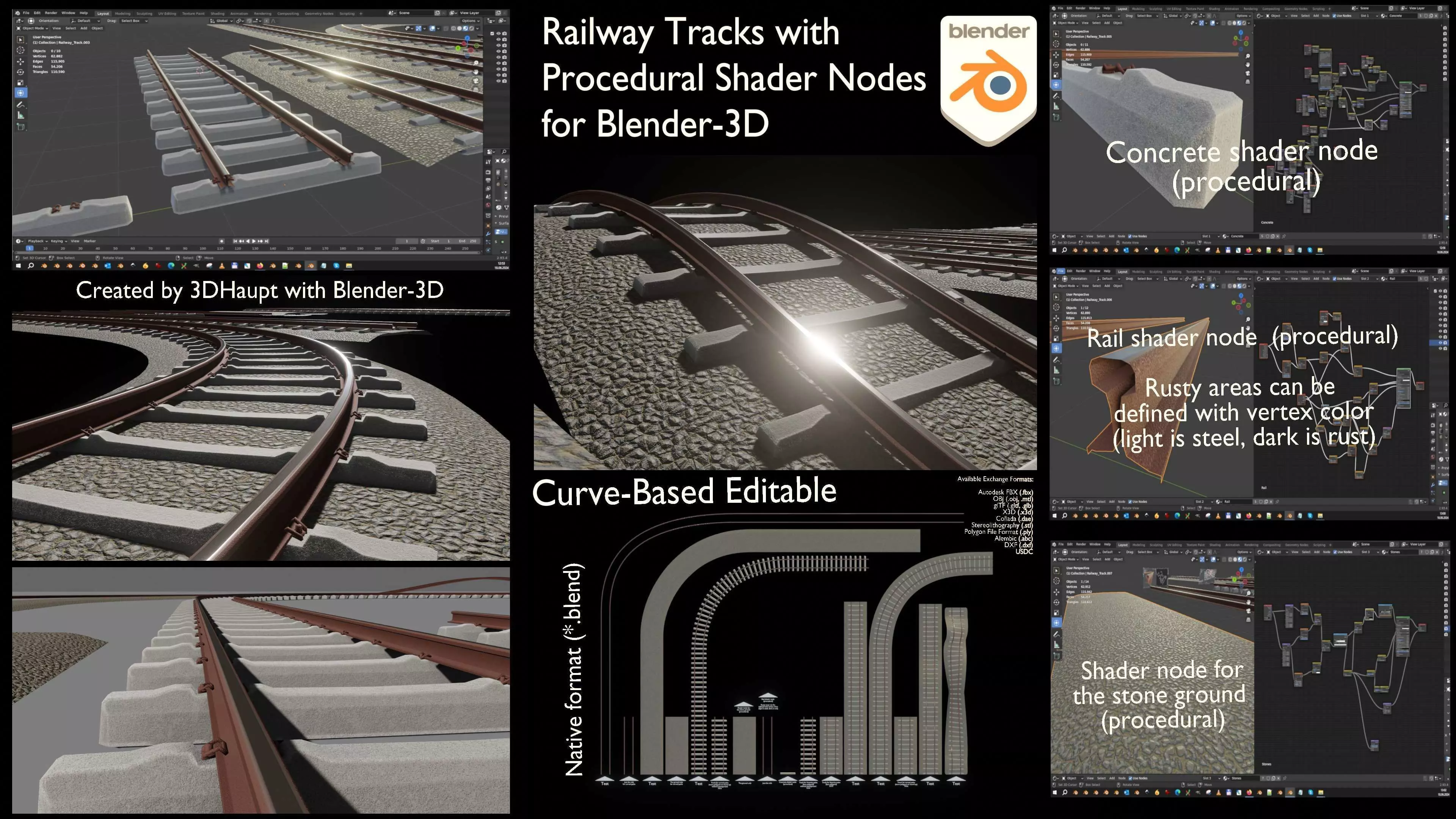 Railway Tracks - Procedural Shader Nodes - Curve-Based Editable 3D model_0