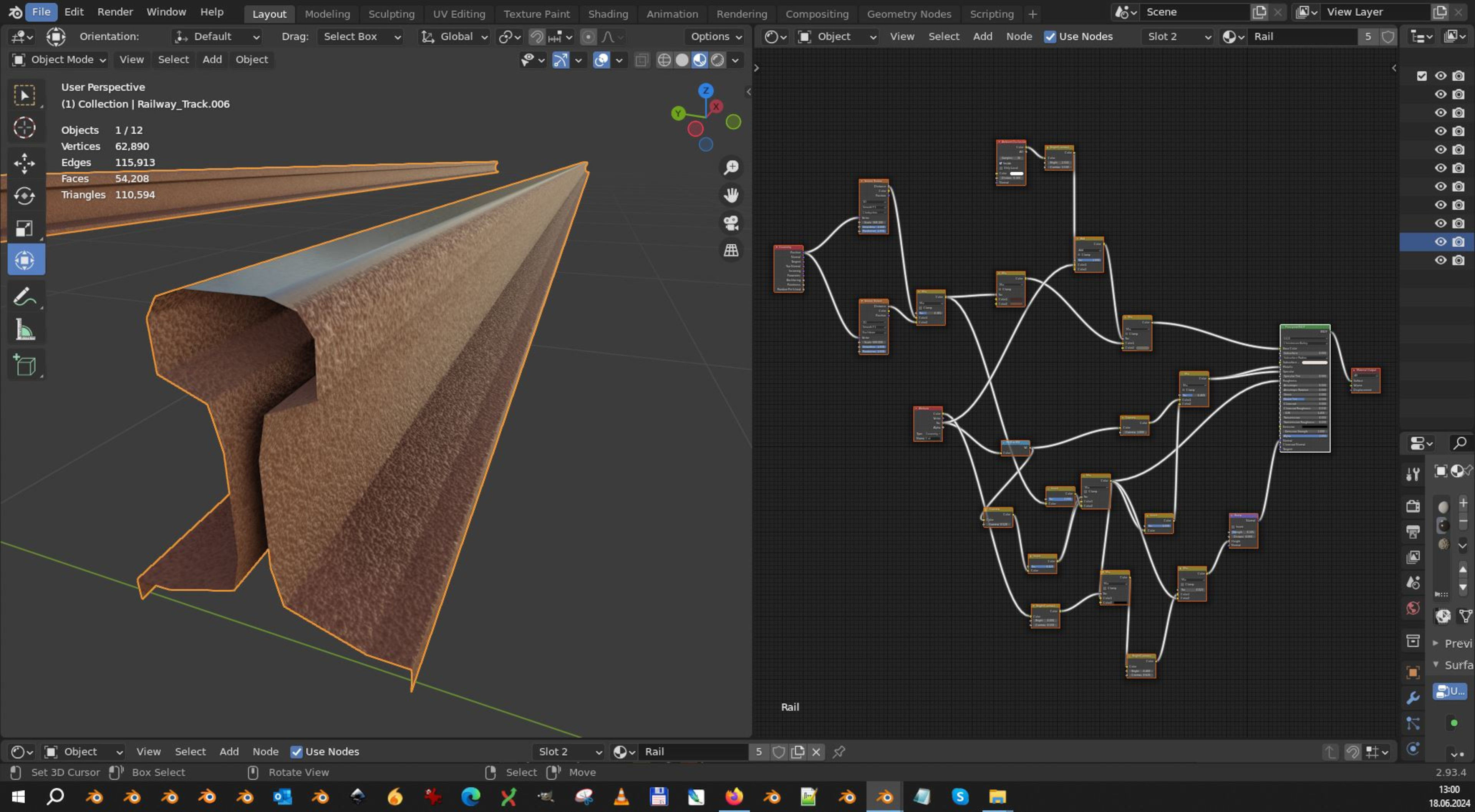 Railway Tracks - Procedural Shader Nodes - Curve-Based Editable 3D model_6