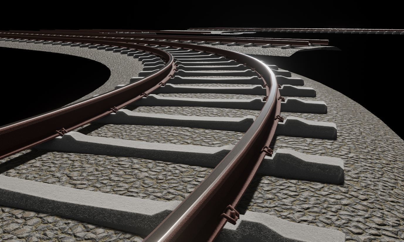 Railway Tracks - Procedural Shader Nodes - Curve-Based Editable 3D model_2