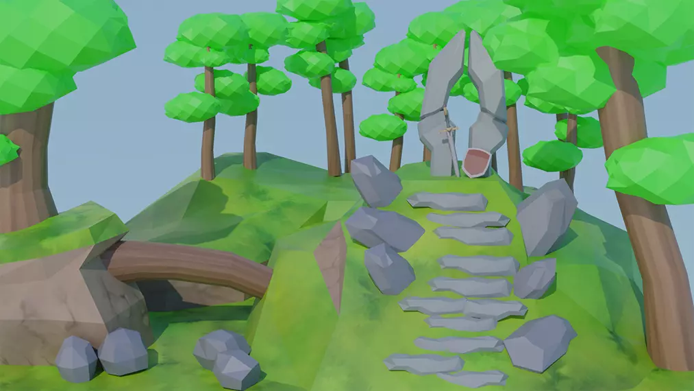 LowPoly warrior cat forest - Trees Ground and Rocks Low-poly Low-poly 3D model_0