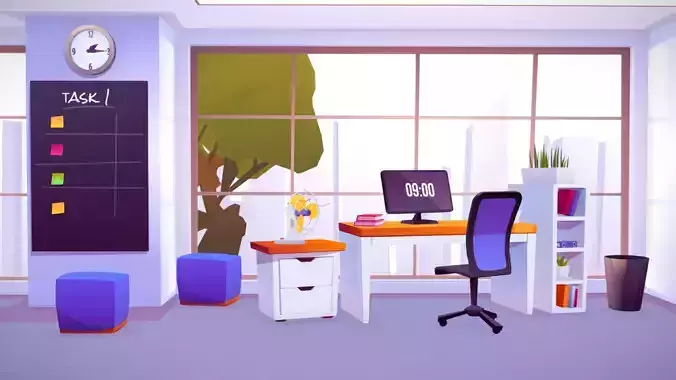 Office desk bureau lowpoly scene assets