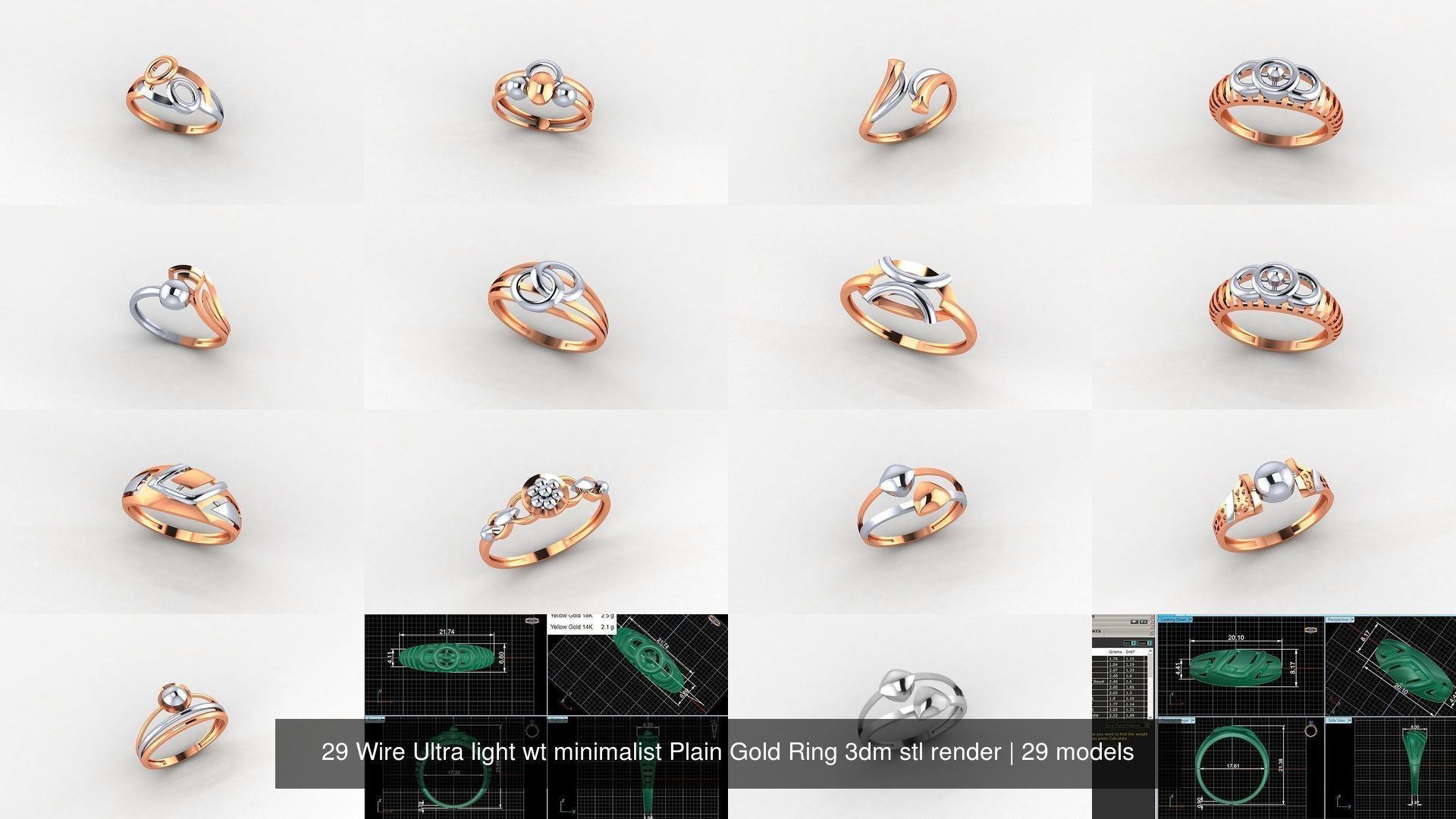 29 Wire Ultra light wt minimalist Plain Gold Ring 3dm stl render 3D Model Collection_2