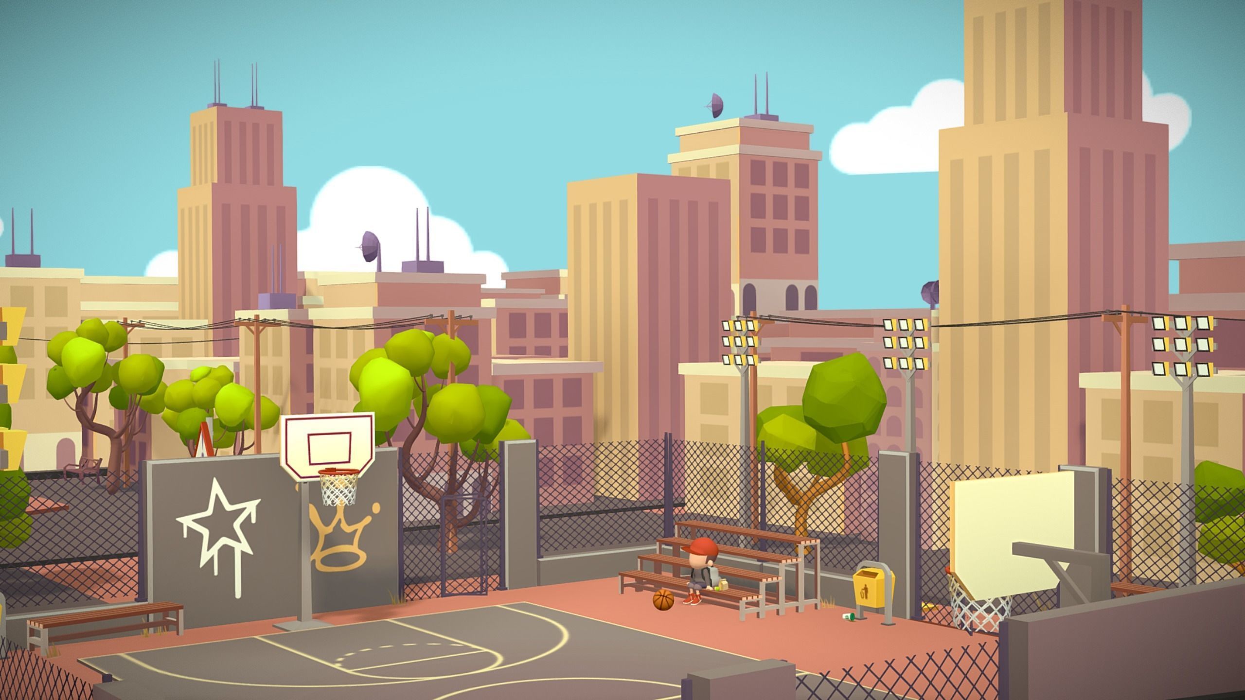 Basketball playground game asset lowpoly city stylized Low-poly 3D model_4