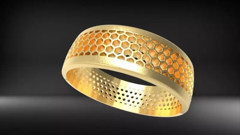 Honeycomb ring round Texture Pattern Band Jewelry 3D print model_0