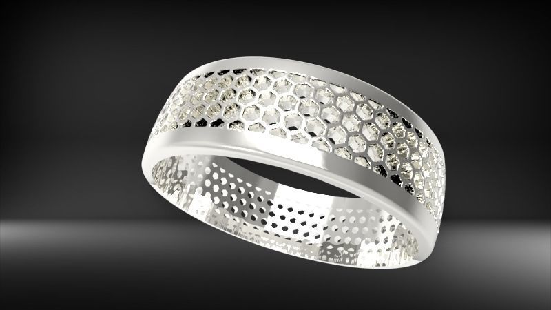 Honeycomb ring round Texture Pattern Band Jewelry 3D print model_12