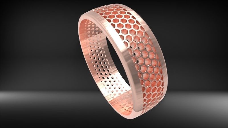 Honeycomb ring round Texture Pattern Band Jewelry 3D print model_9