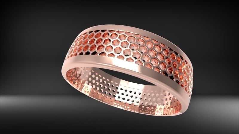 Honeycomb ring round Texture Pattern Band Jewelry 3D print model_6