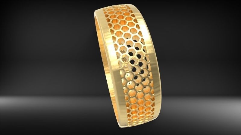 Honeycomb ring round Texture Pattern Band Jewelry 3D print model_7