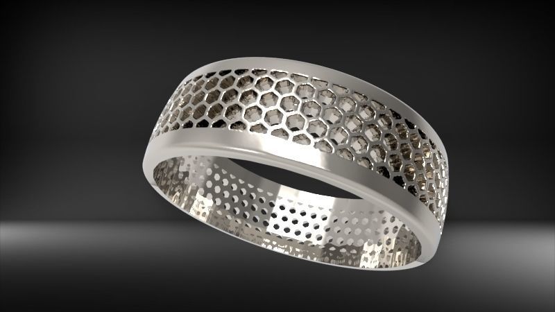Honeycomb ring round Texture Pattern Band Jewelry 3D print model_10