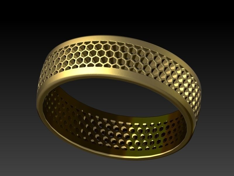 Honeycomb ring round Texture Pattern Band Jewelry 3D print model_3
