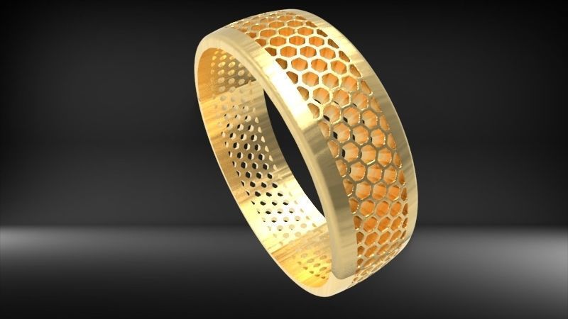 Honeycomb ring round Texture Pattern Band Jewelry 3D print model_5