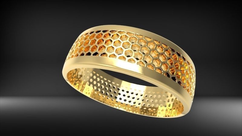 Honeycomb ring round Texture Pattern Band Jewelry 3D print model_8