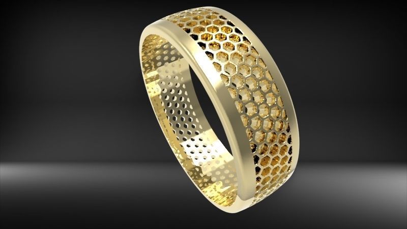 Honeycomb ring round Texture Pattern Band Jewelry 3D print model_14