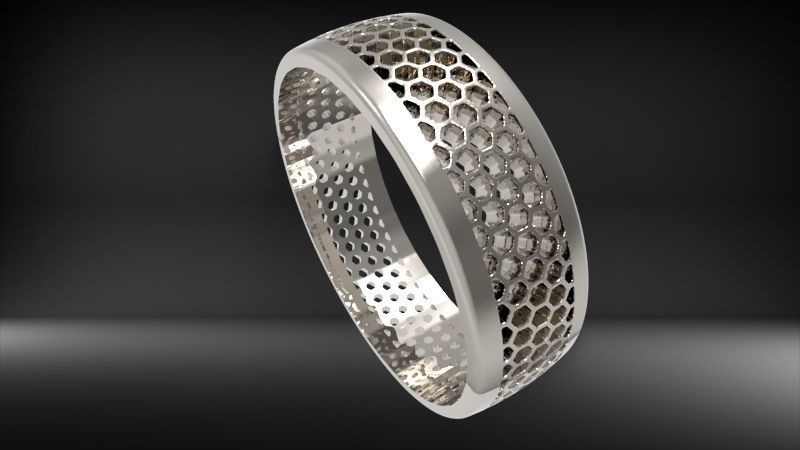 Honeycomb ring round Texture Pattern Band Jewelry 3D print model_17