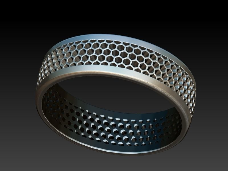 Honeycomb ring round Texture Pattern Band Jewelry 3D print model_2