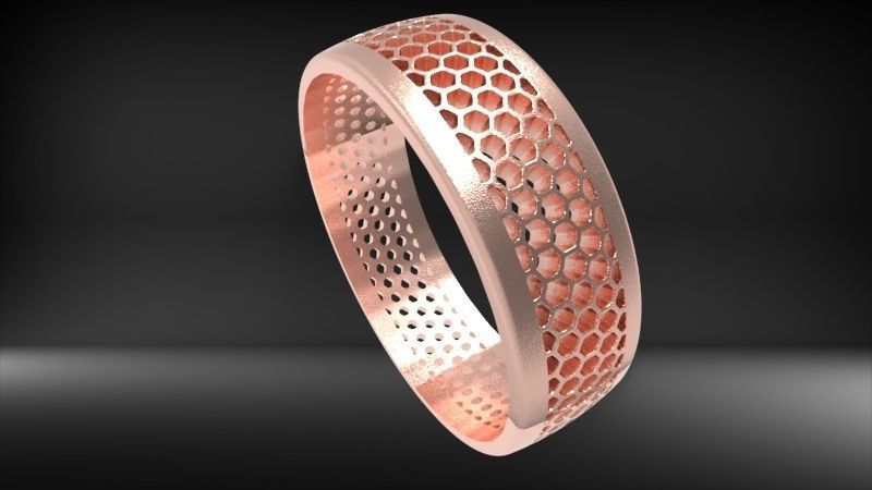 Honeycomb ring round Texture Pattern Band Jewelry 3D print model_15