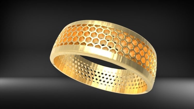 Honeycomb ring round Texture Pattern Band Jewelry 3D print model_13