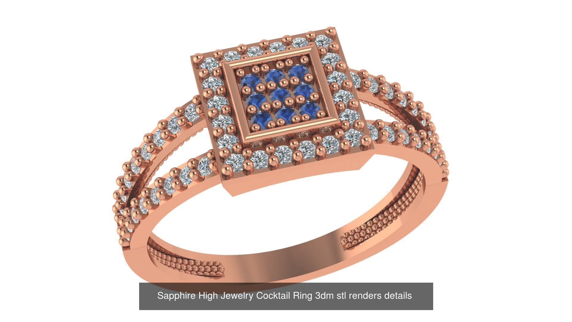 37 Blue Sapphire Gemstone Ring 3dm stl renders 3D Model Collection_30